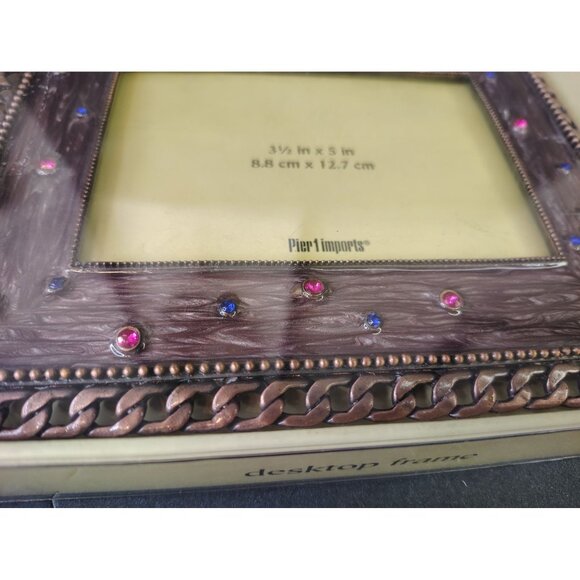 NOS Pier 1 Brown Enamel Copper Tone Photo Picture Frame 3.5" x 5" Rhinestones - Picture 2 of 4